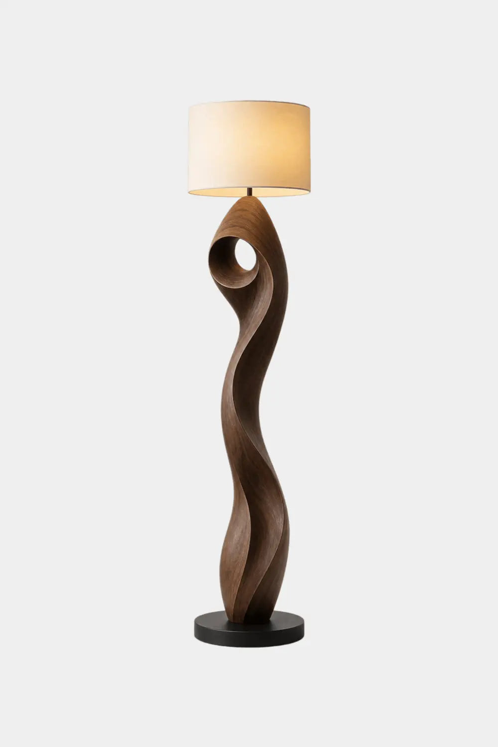 Modern Sculptural Floor Lamp In Natural Walnut Finish For Minimalist Interior Design Spaces