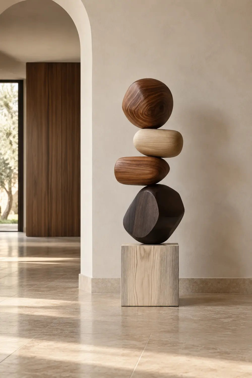 Large Abstract Wooden Sculpture For Modern Home Decor And Minimalist Living Rooms