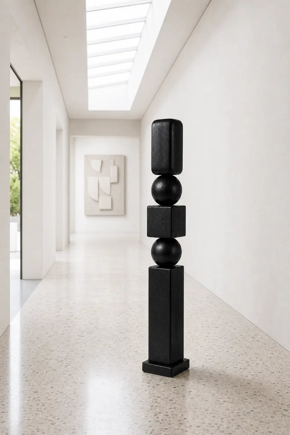 Large Abstract Black Wood Floor Sculpture Modern Minimalist Home Decor Art