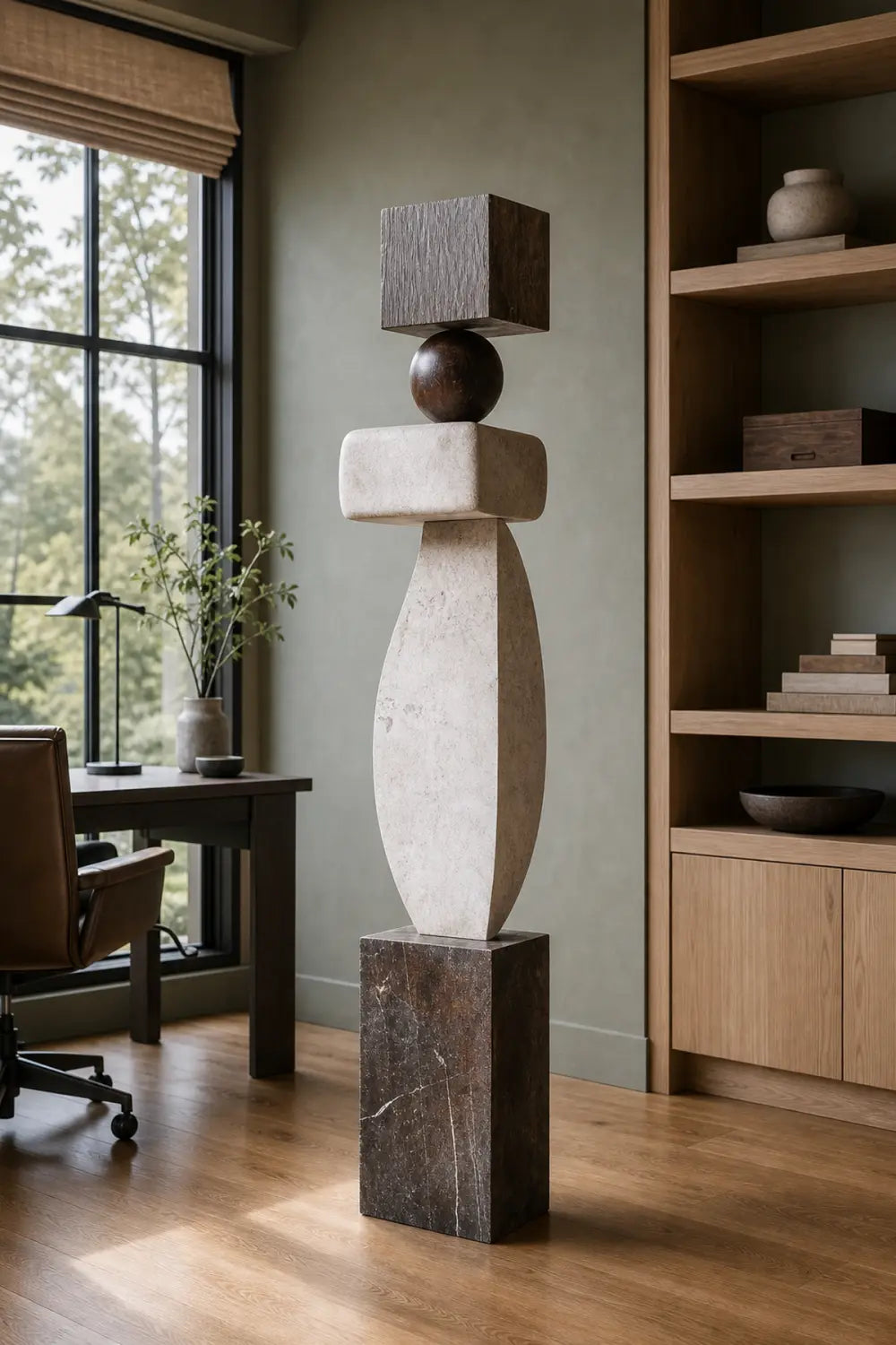 Large Hand-Carved Abstract Wooden Sculpture For Modern Living Room Floor Decor