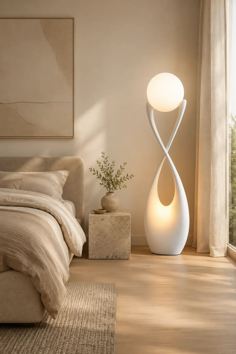 Large Modern Wooden Floor Lamp With Abstract Twist Design For Living Room Decor
