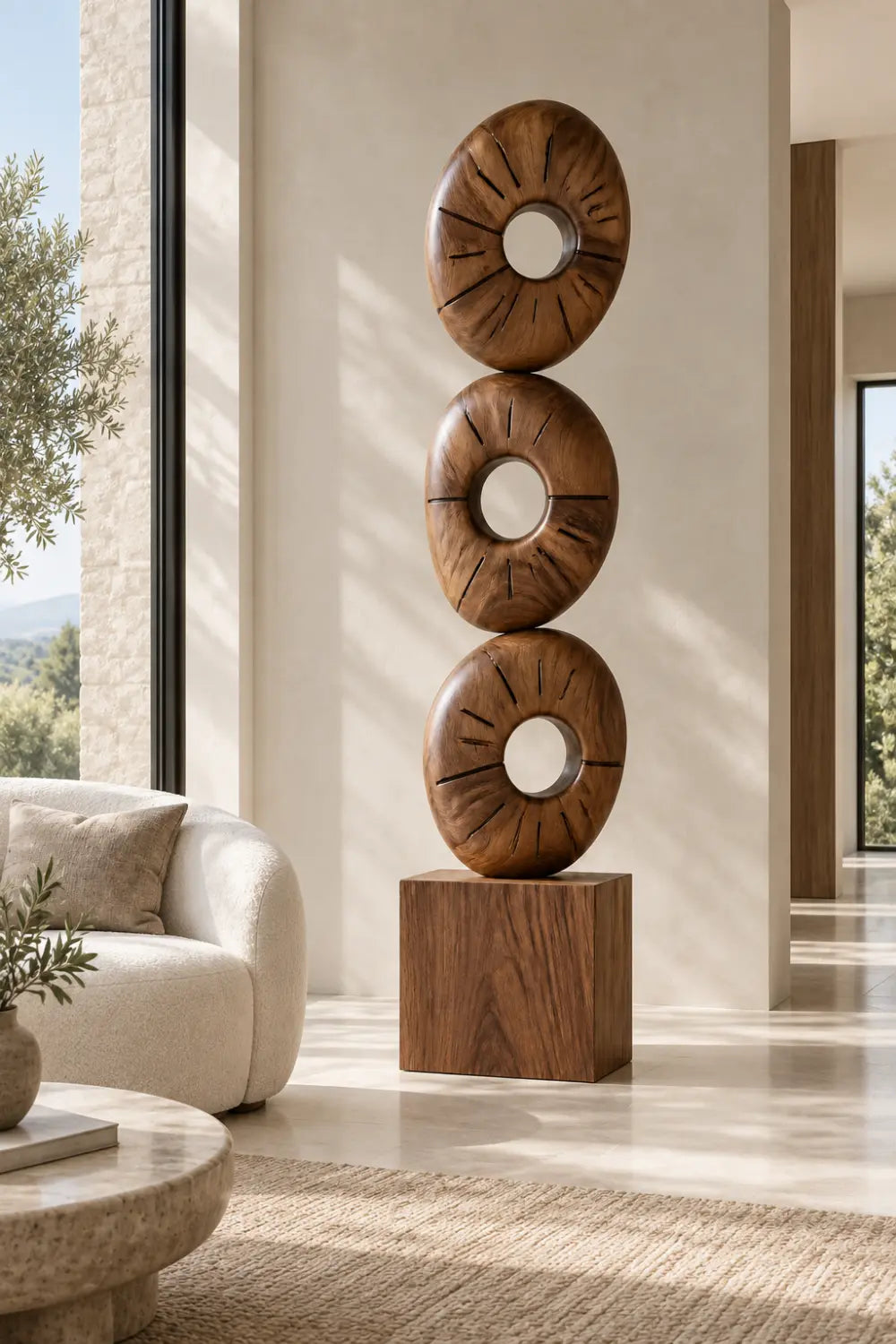 Modern Minimalist Floor Standing Wooden Sculpture For Living Room Decor