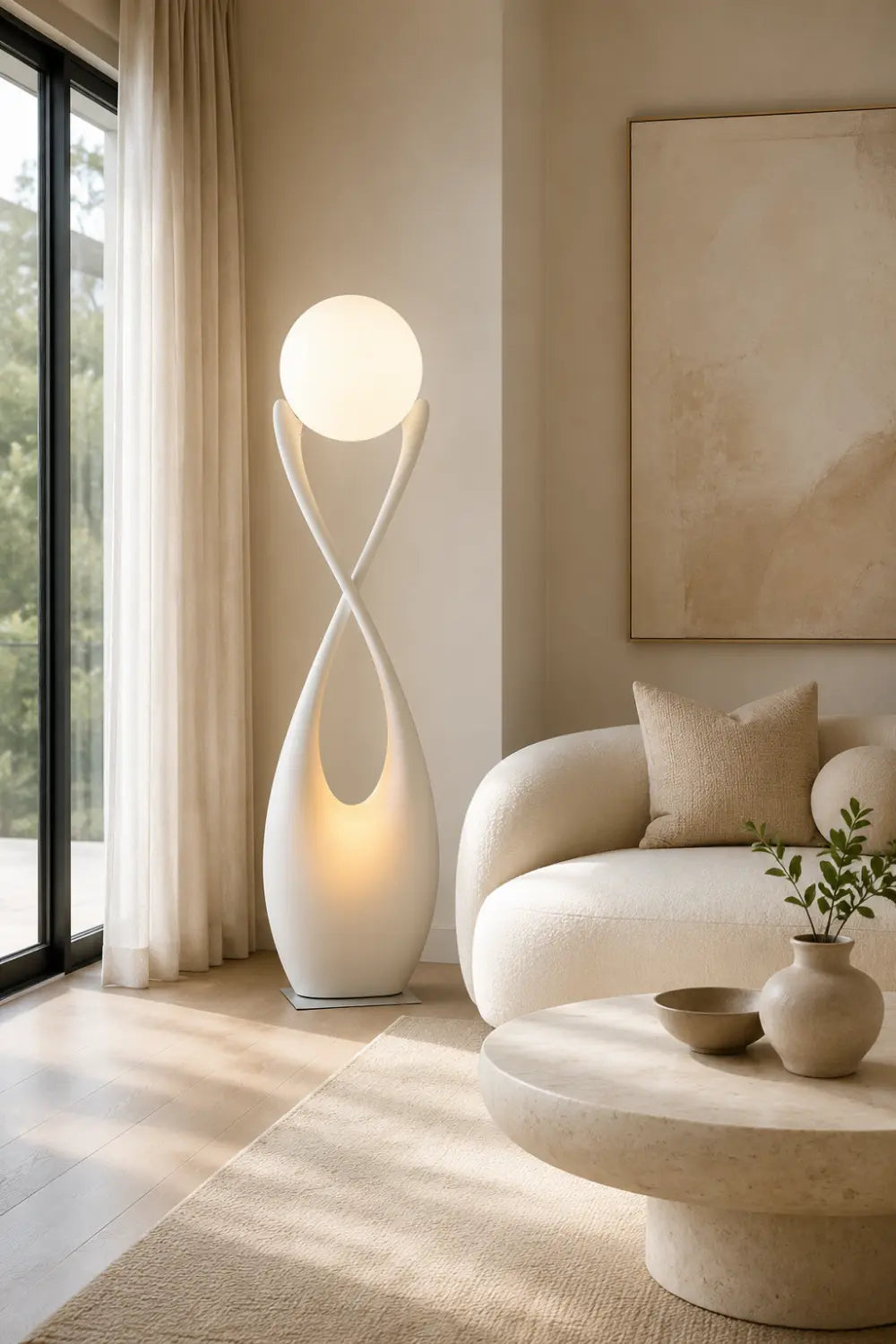 Large Modern Wooden Floor Lamp With Abstract Twist Design For Living Room Decor