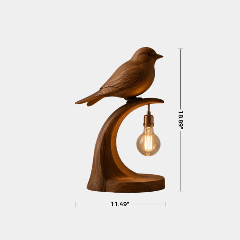 Hand Carved Walnut Bird Table Lamp Modern Organic Lighting Decor