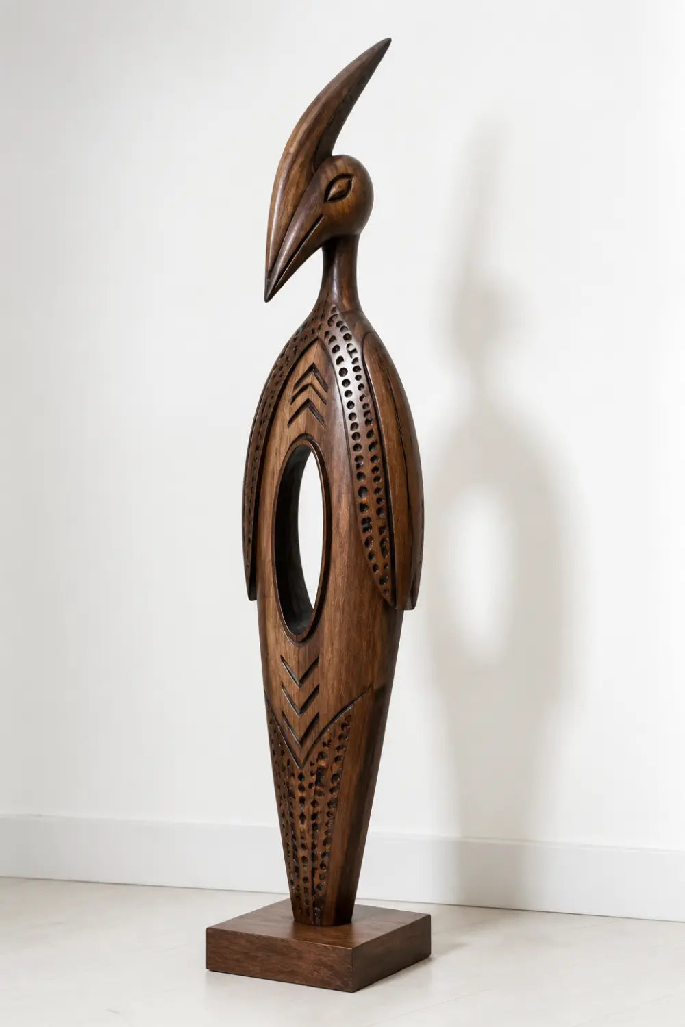 Large Abstract Wooden Bird Statue Modern Floor Sculpture For Home Office
