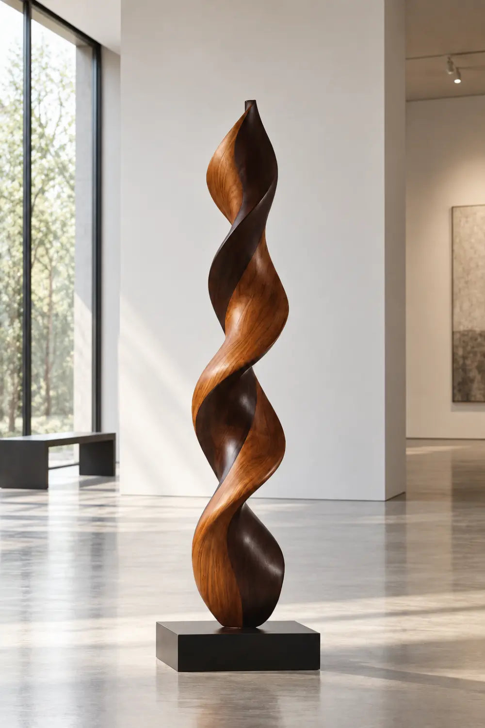 Large Abstract Walnut Wood Floor Sculpture For Modern Home Decor