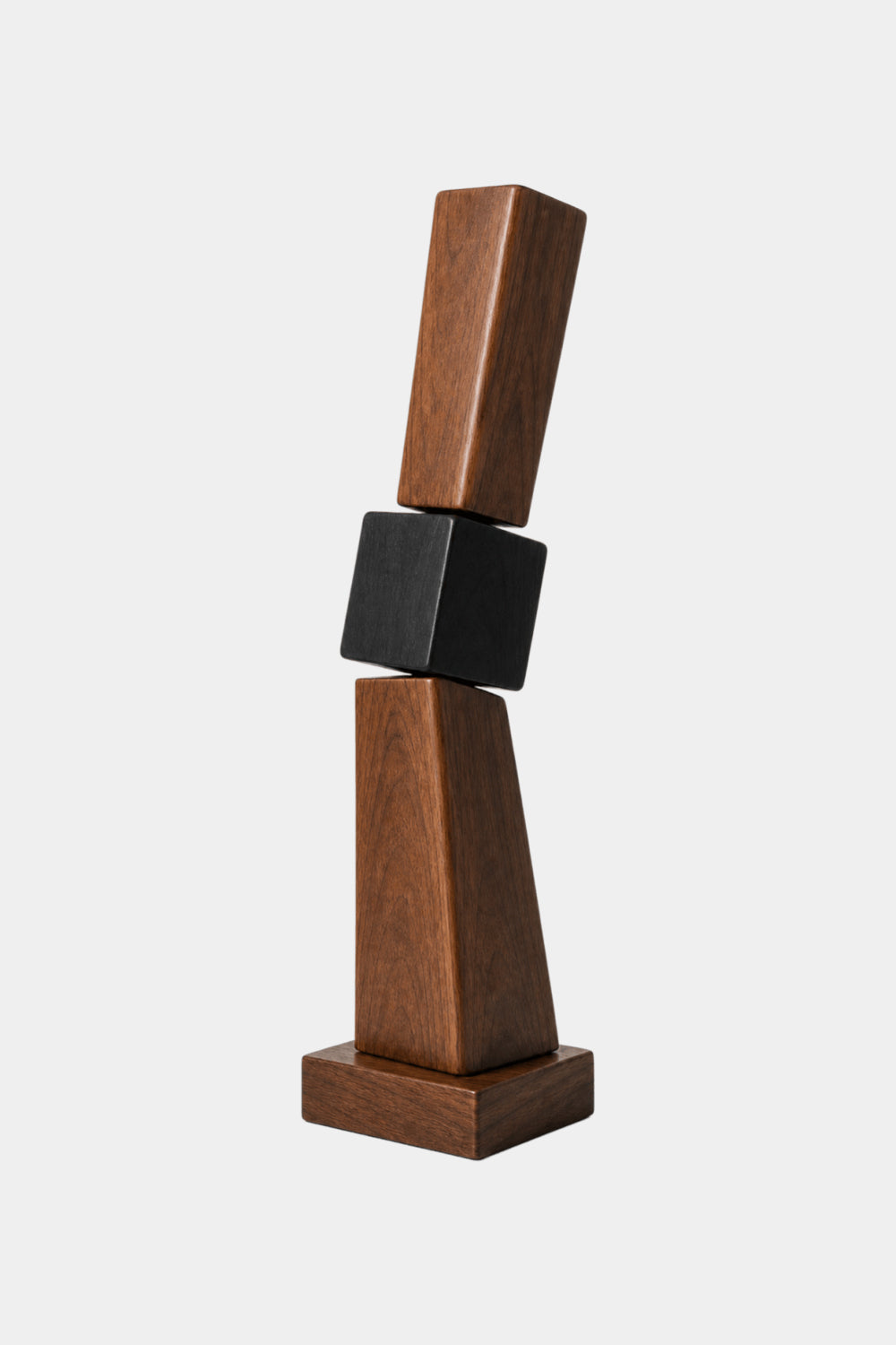 Large Hand-Carved Wooden Abstract Sculpture For Modern Home Decor - Geometric Walnut Art