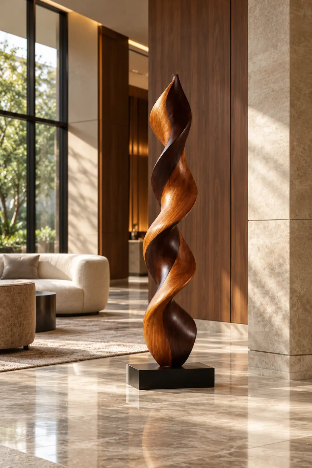Large Abstract Walnut Wood Floor Sculpture For Modern Home Decor