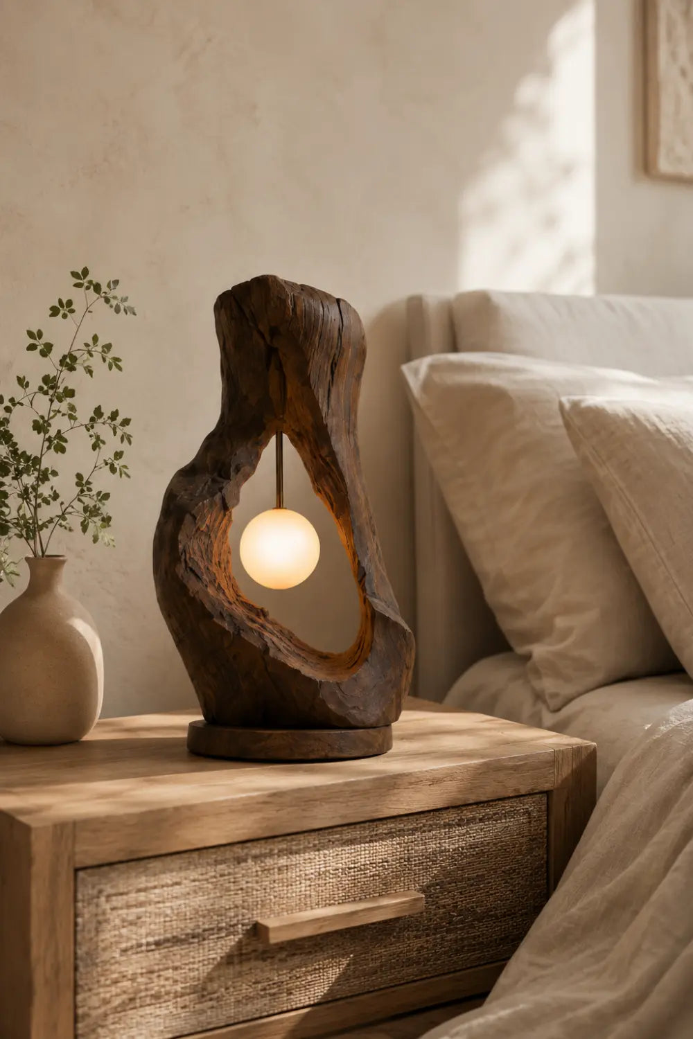 Rustic Raw Wood Cave Table Lamp | Organic Hollow Driftwood Light For Space Decor