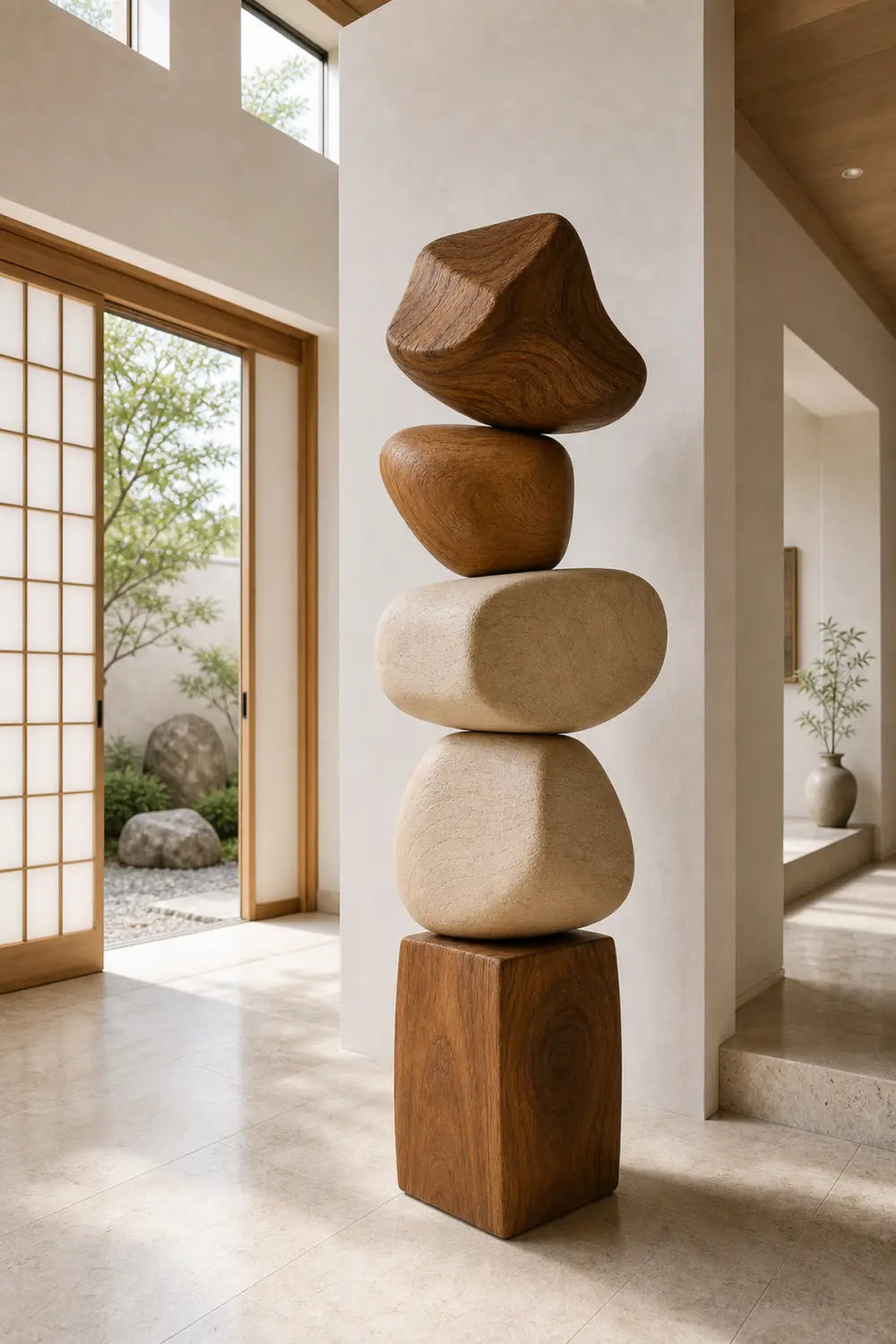 Large Hand-Carved Wooden Sculpture For Modern Living Room Decor Abstract Minimalist Art