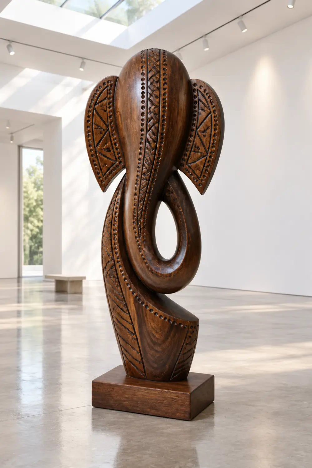 Carved Wooden Elephant Floor Sculpture | Large Standing Statue For Living Space