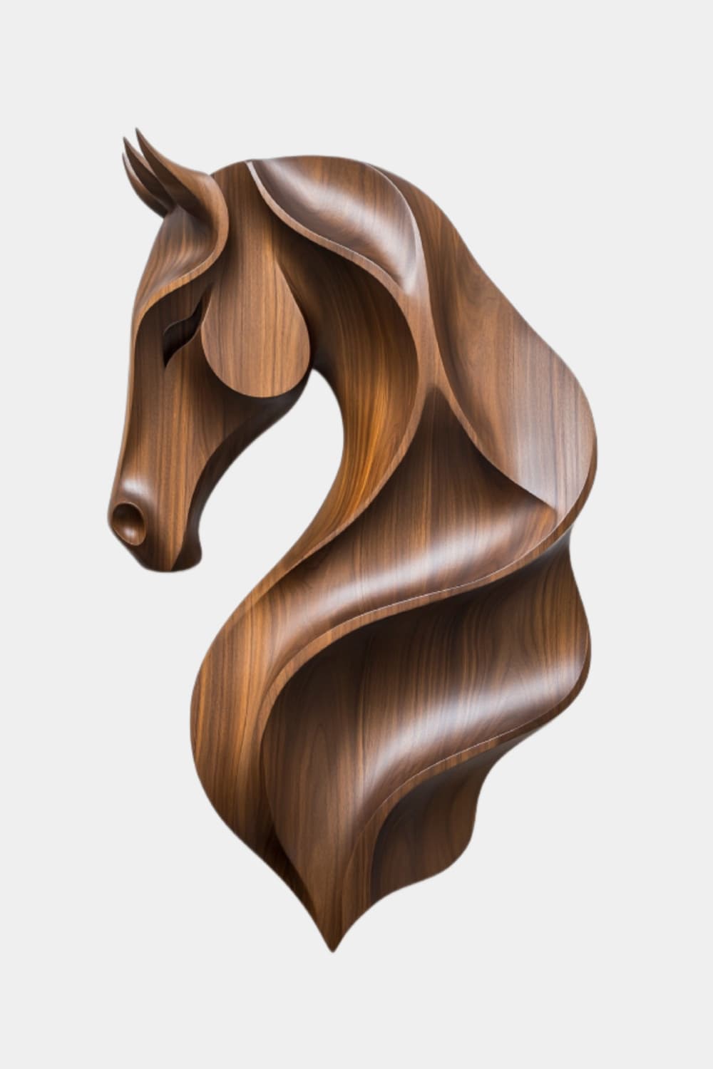 Fluid Wooden Horse Head Wall Art | Modern Carved Relief