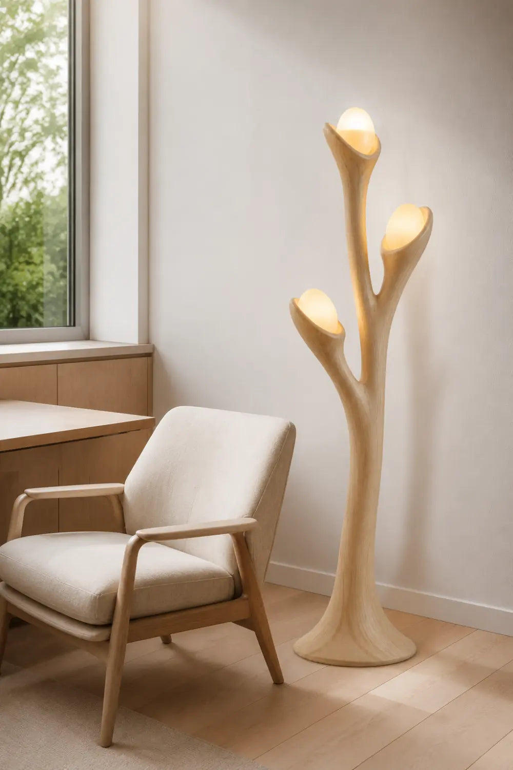 Organic Wood Floor Lamp With Branch Inspired Sculptural Design For Modern Living Rooms