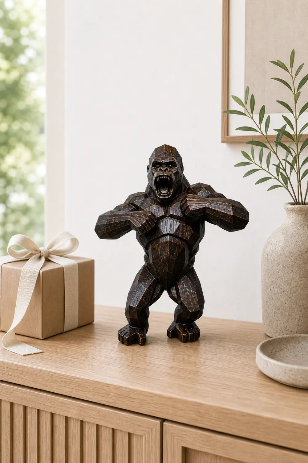 Hand Carved Walnut Gorilla Sculpture Modern Abstract Animal Statue For Home Decor