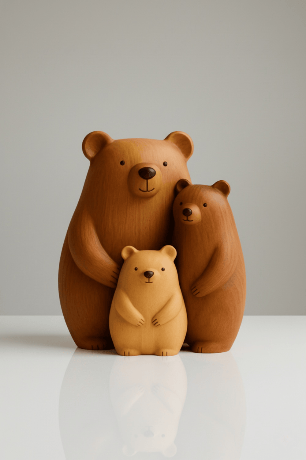 Abstract Wooden Bear Sculpture Handcarved Modern Animal Wood Sculpture