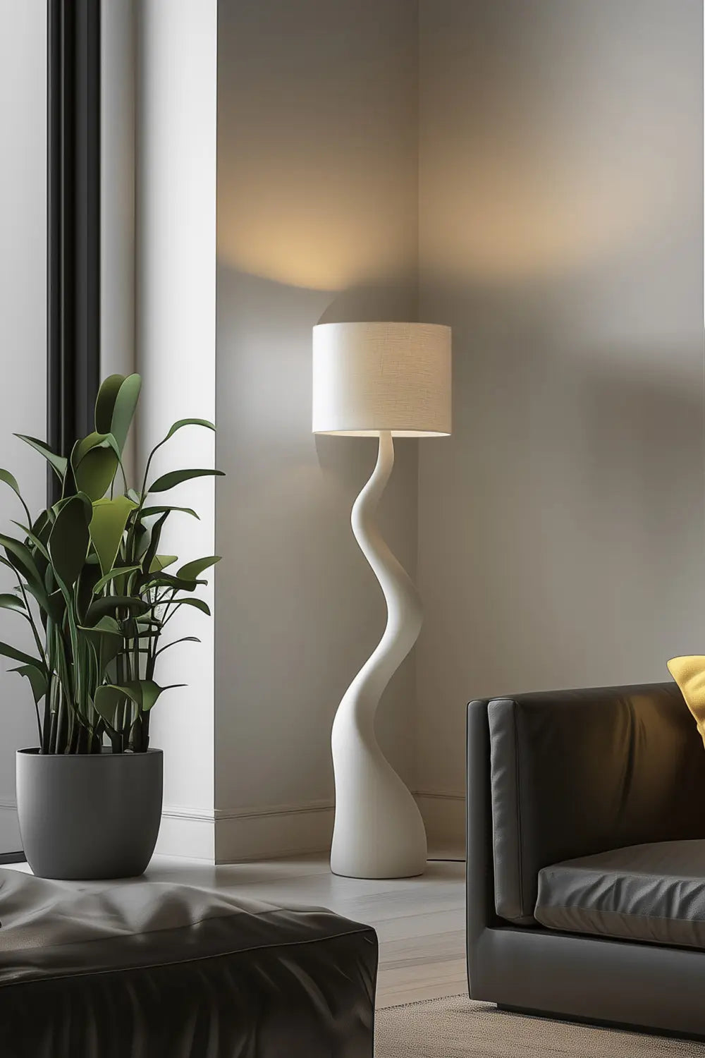Modern Wooden Floor Lamp With Abstract Serpentine Form For Living Room Decor