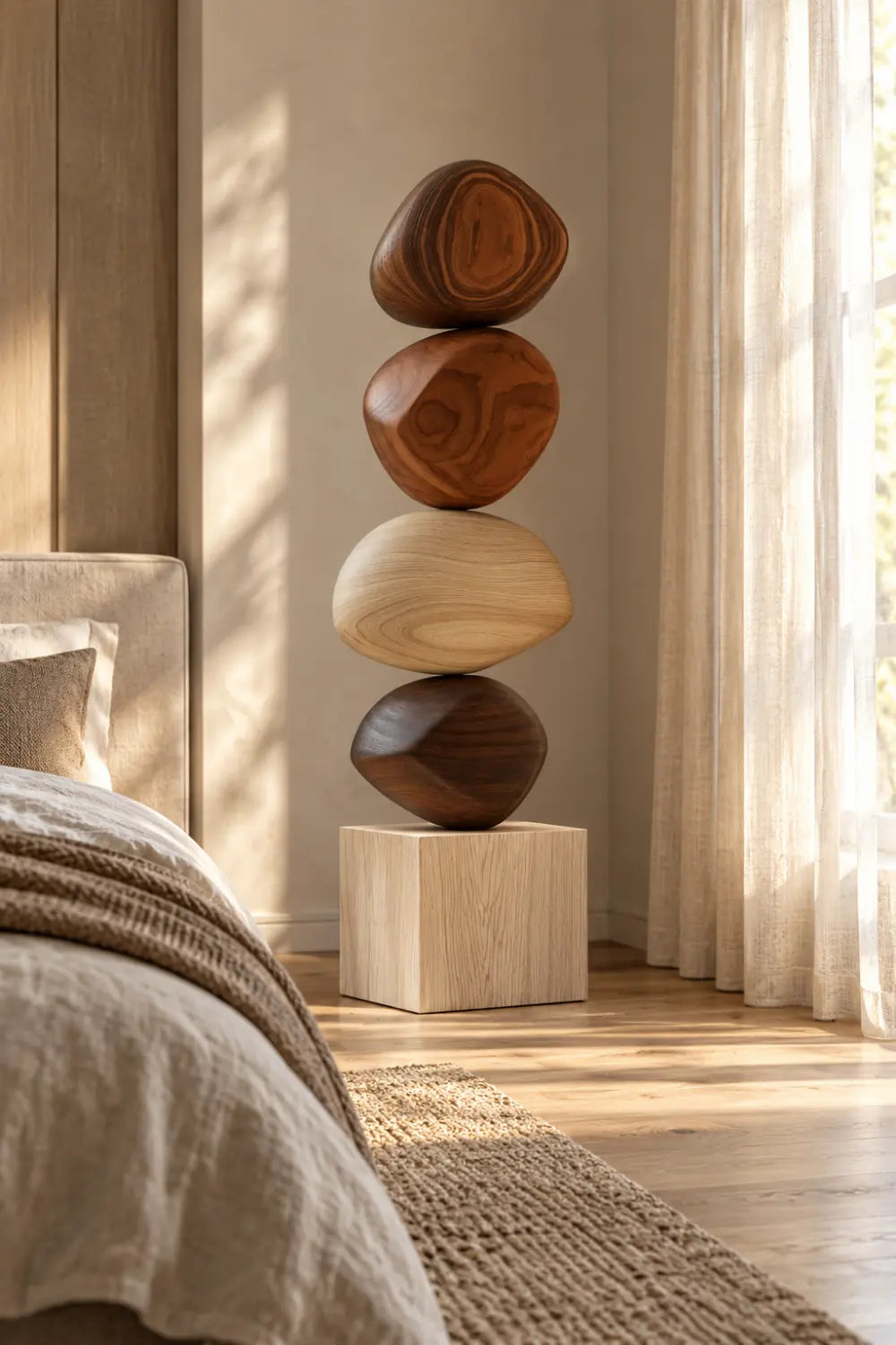 Large Abstract Wooden Sculpture For Modern Minimalist Home Decor And Living Room Art