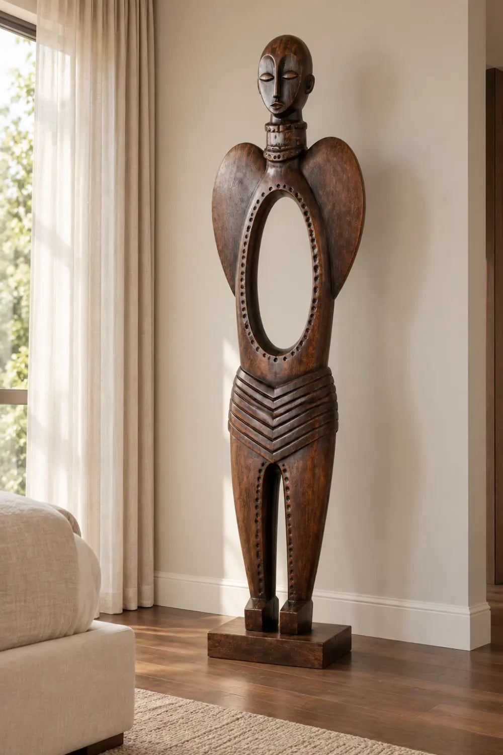 Abstract Tribal Wood Sculpture Hand Carved Walnut Statue For Modern Home Decor