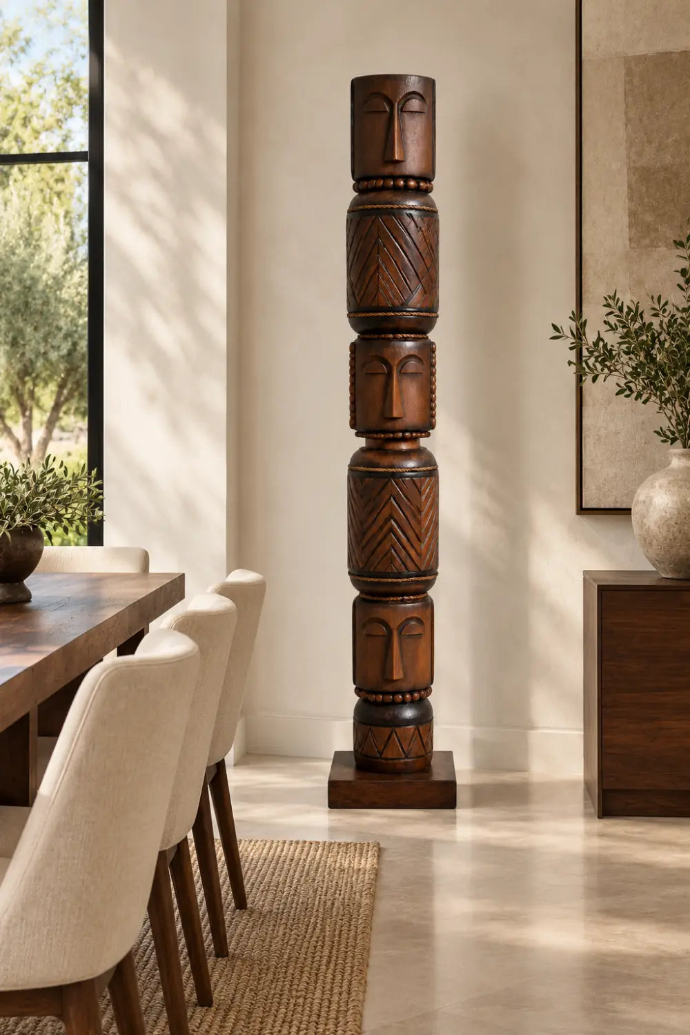 Hand Carved African Tribal Large Wood Sculpture Totem Floor Statue For Modern Home Decor