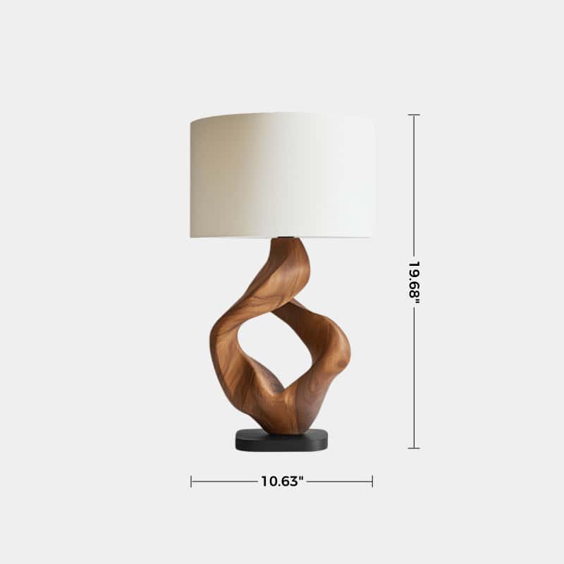 Modern Abstract Wooden Table Lamp With Twisted Walnut Base For Living Room Decor