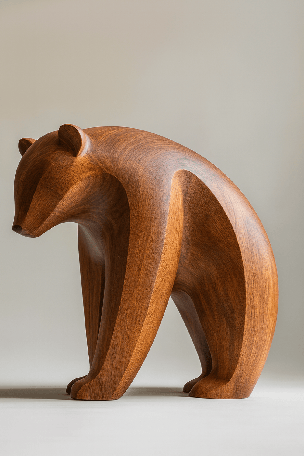 Abstract Wooden Bear Sculpture Handcarved Modern Animal Wood Sculpture