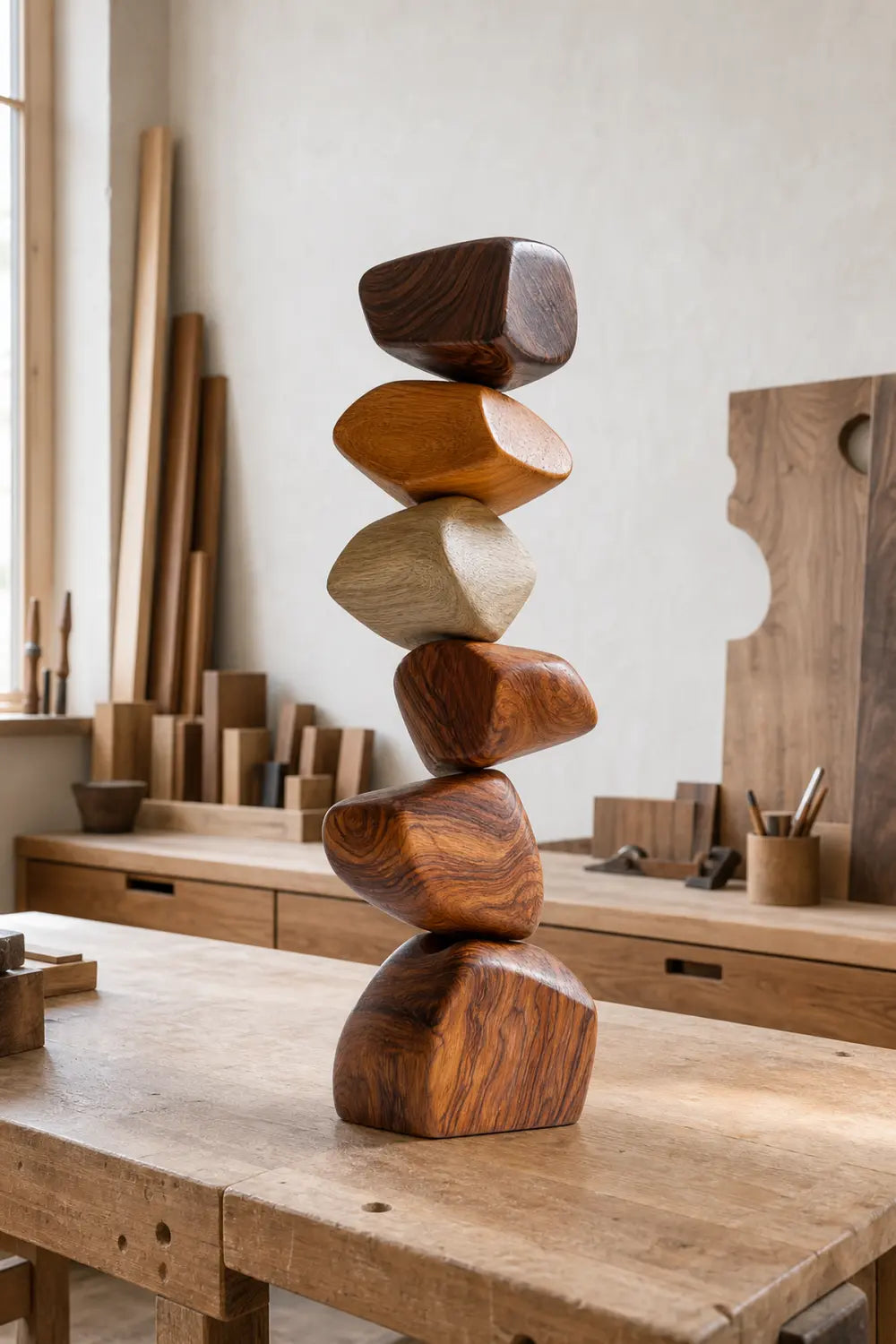 Large Abstract Wooden Floor Sculpture Minimalist Home Decor Art Piece For Living Room