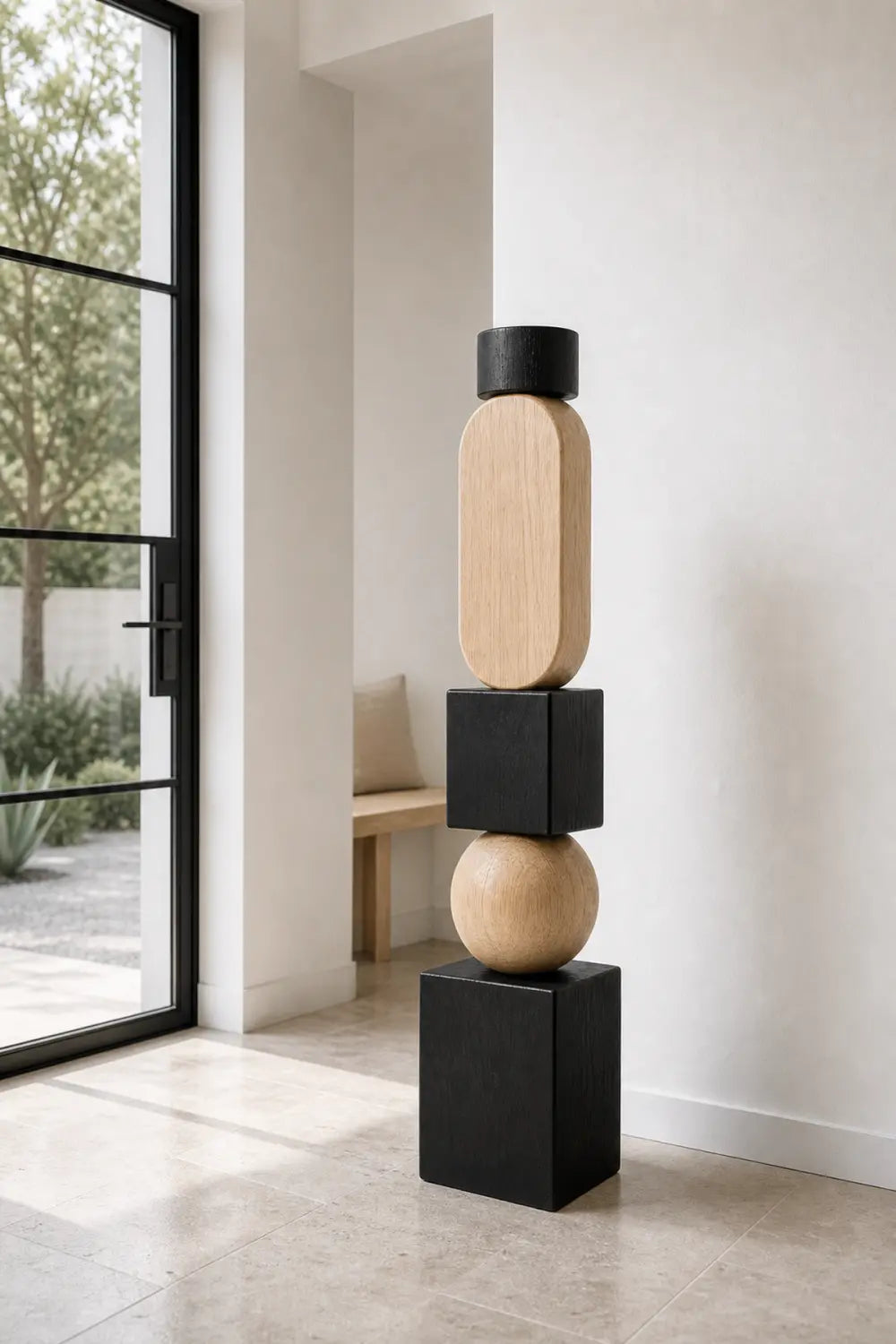 Large Handmade Abstract Wood Sculpture Modern Minimalist Floor Standing Art For Living Room Decor
