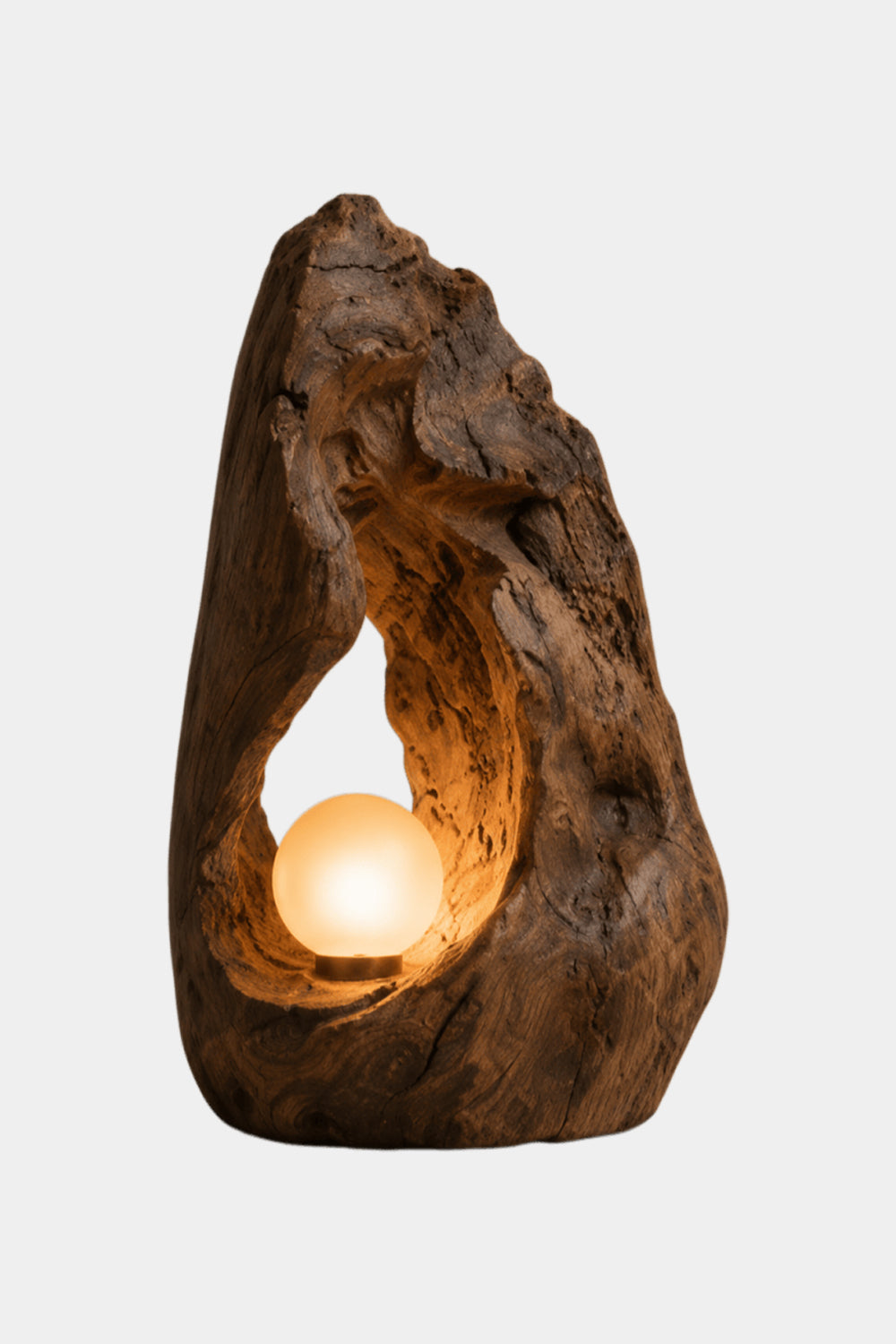 Hand Carved Organic Wood Table Lamp With Warm Glow For Modern Living Rooms