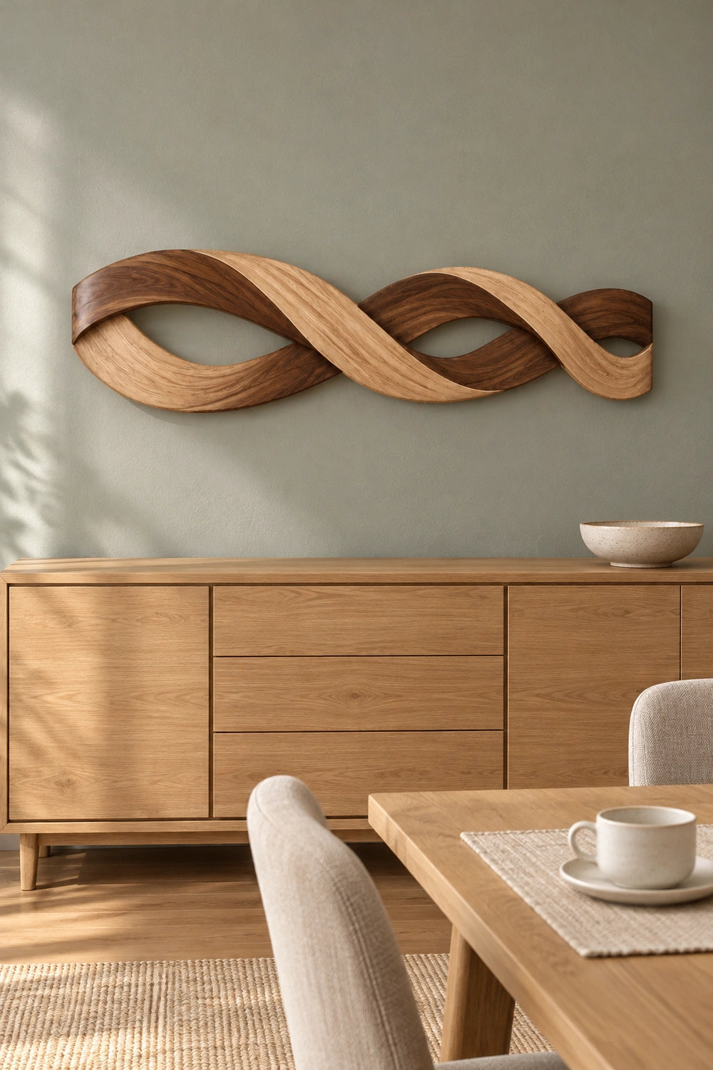 Modern Abstract Wooden Wall Art With Twisted Loop Design For Contemporary Home Decor