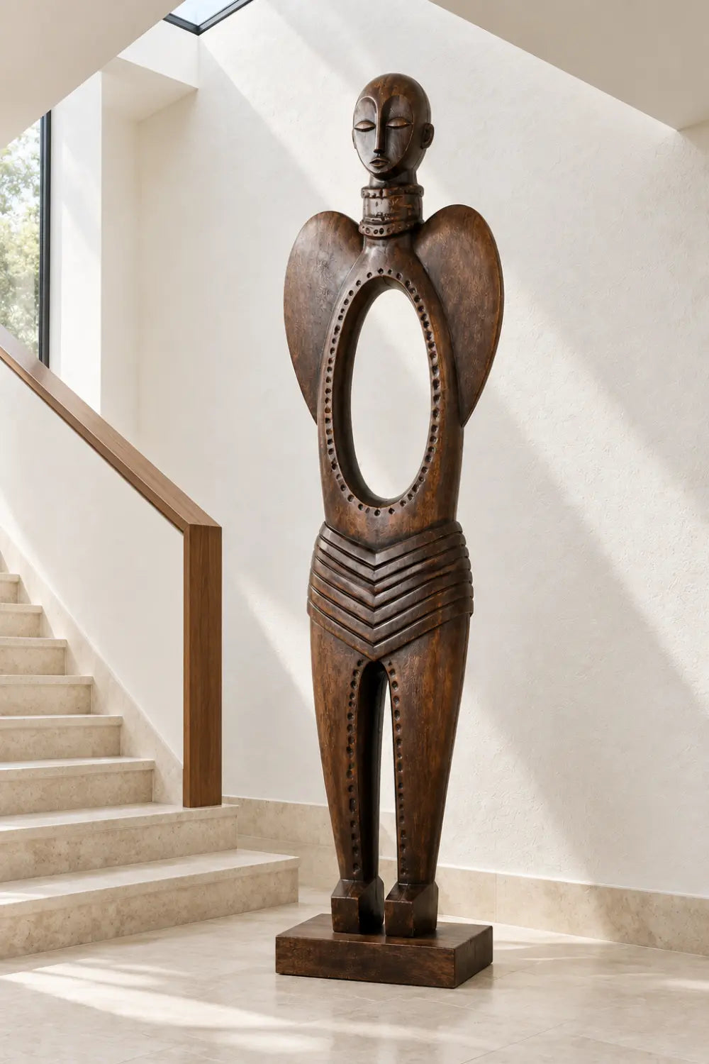 Abstract Tribal Wood Sculpture Hand Carved Walnut Statue For Modern Home Decor