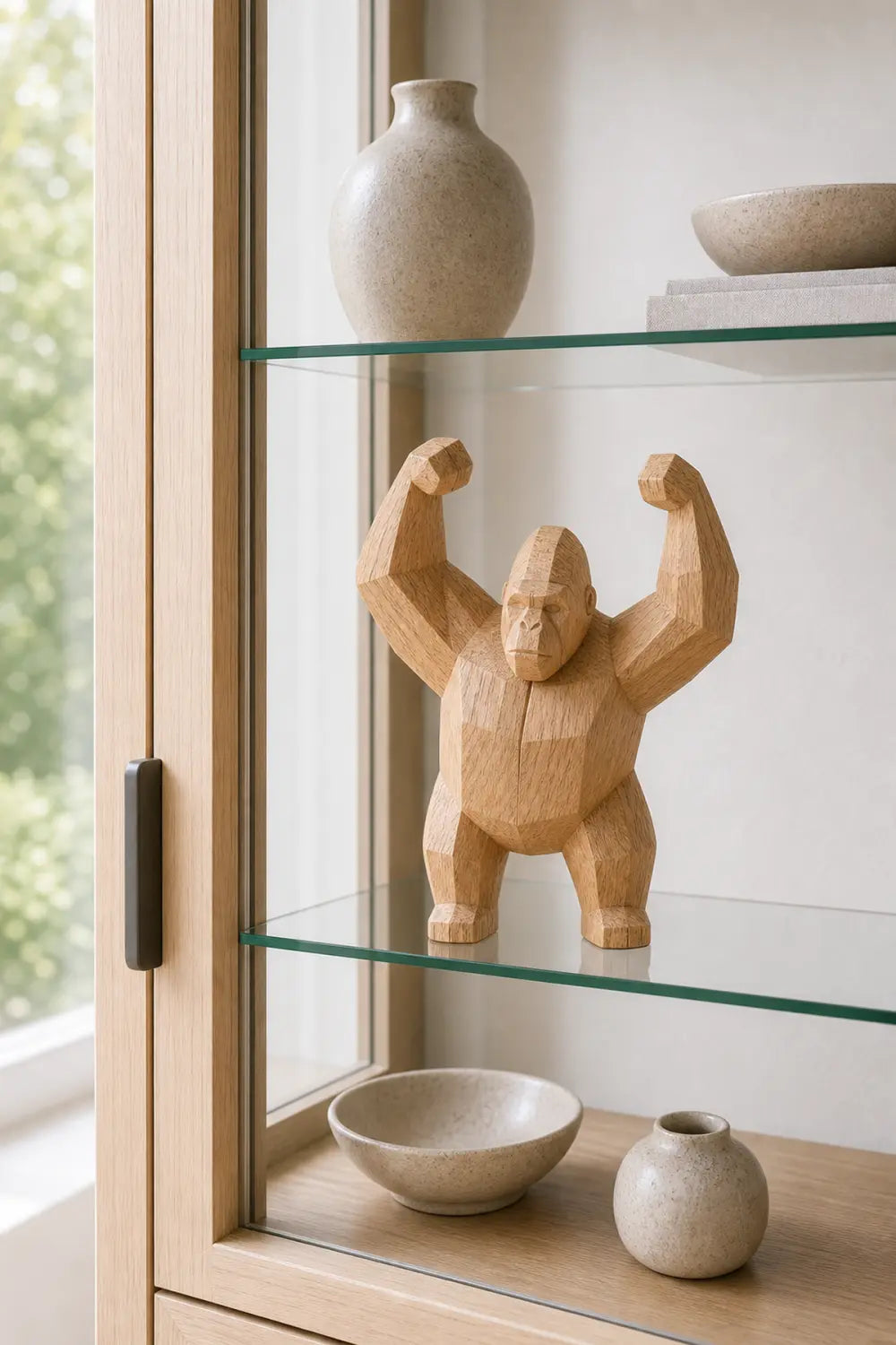 Hand-Carved Wooden Gorilla Sculpture Abstract Animal Art For Modern Home Decor