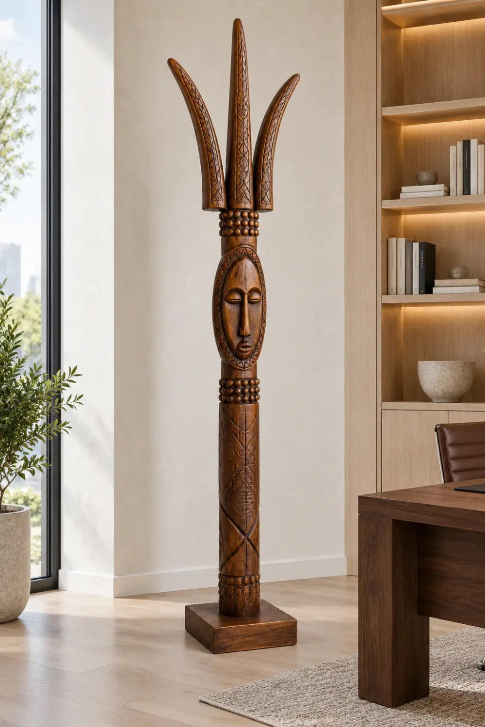 Large Vertical African Art Sculpture Abstract Human Form For Modern Bohemian Interior Design