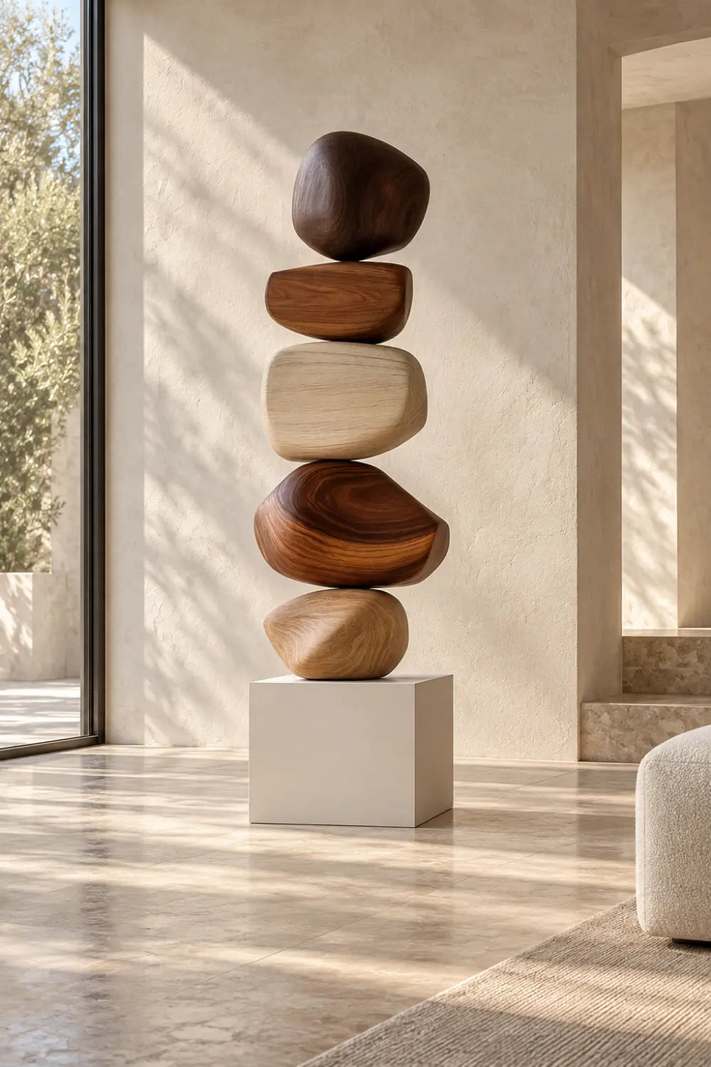 Large Abstract Wooden Floor Sculpture For Modern Minimalist Home Decor And Living Room Art