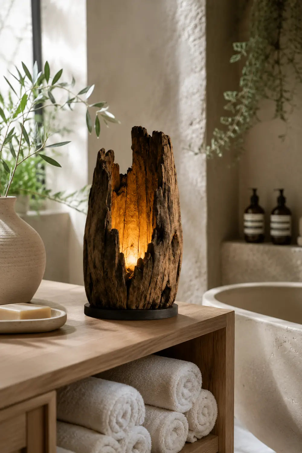 Abstract Wooden Sculpture Lamp As Functional Art Piece For Minimalist And Eco-Friendly Homes