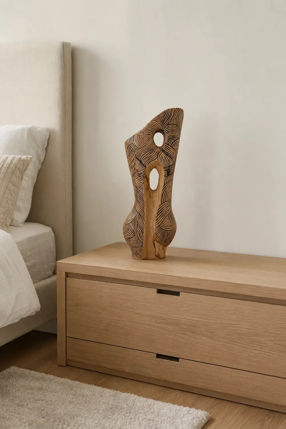 Abstract Wooden Vase With Intricate Carvings For Modern Home Decor