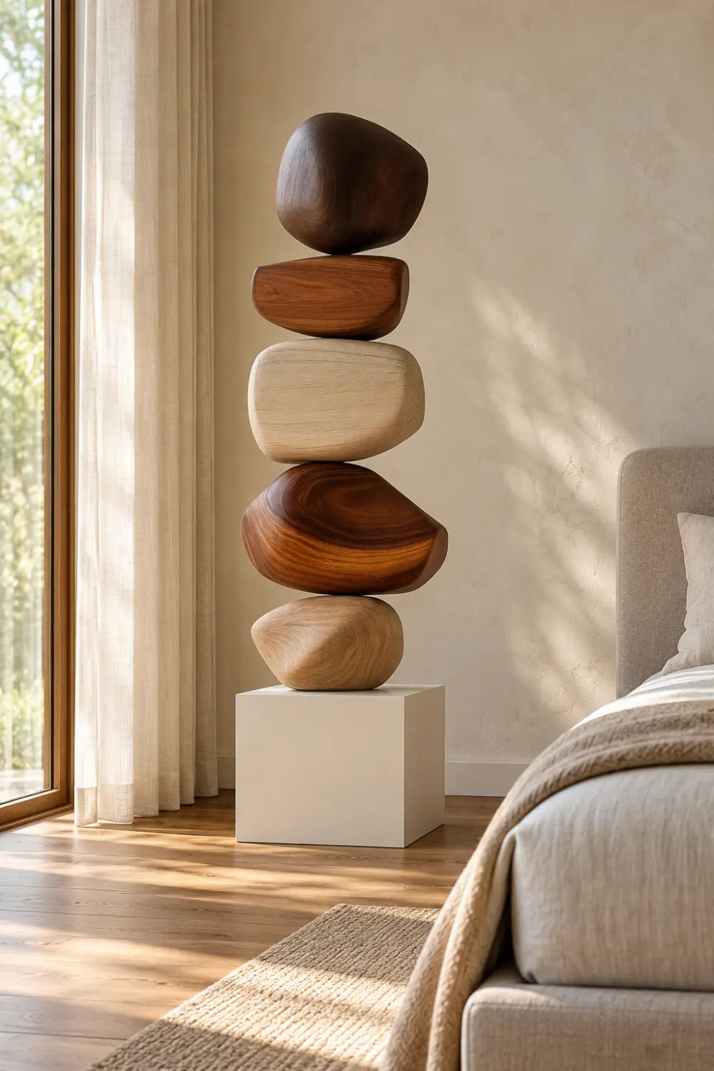Large Abstract Wooden Floor Sculpture For Modern Minimalist Home Decor And Living Room Art
