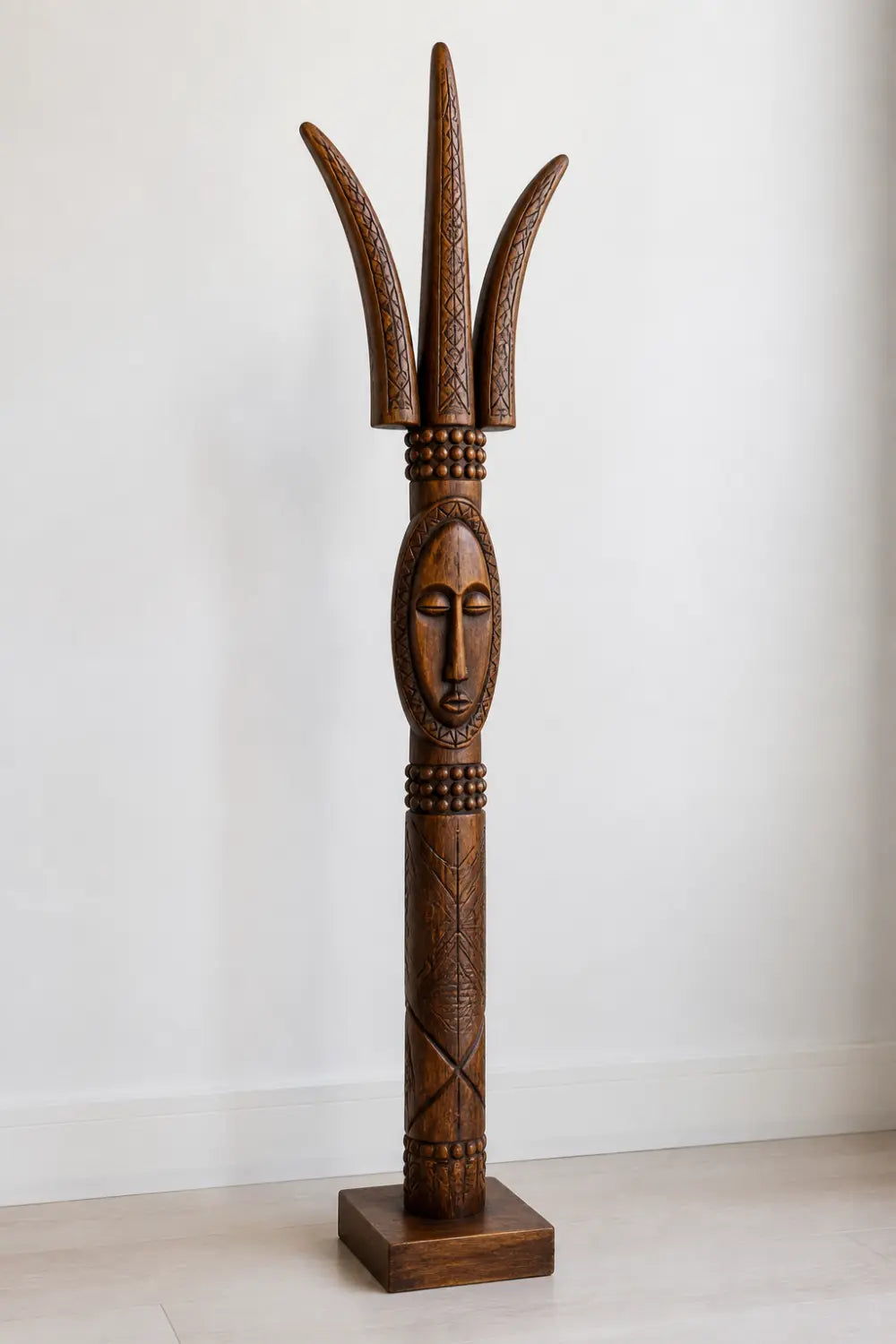 Large Vertical African Art Sculpture Abstract Human Form For Modern Bohemian Interior Design