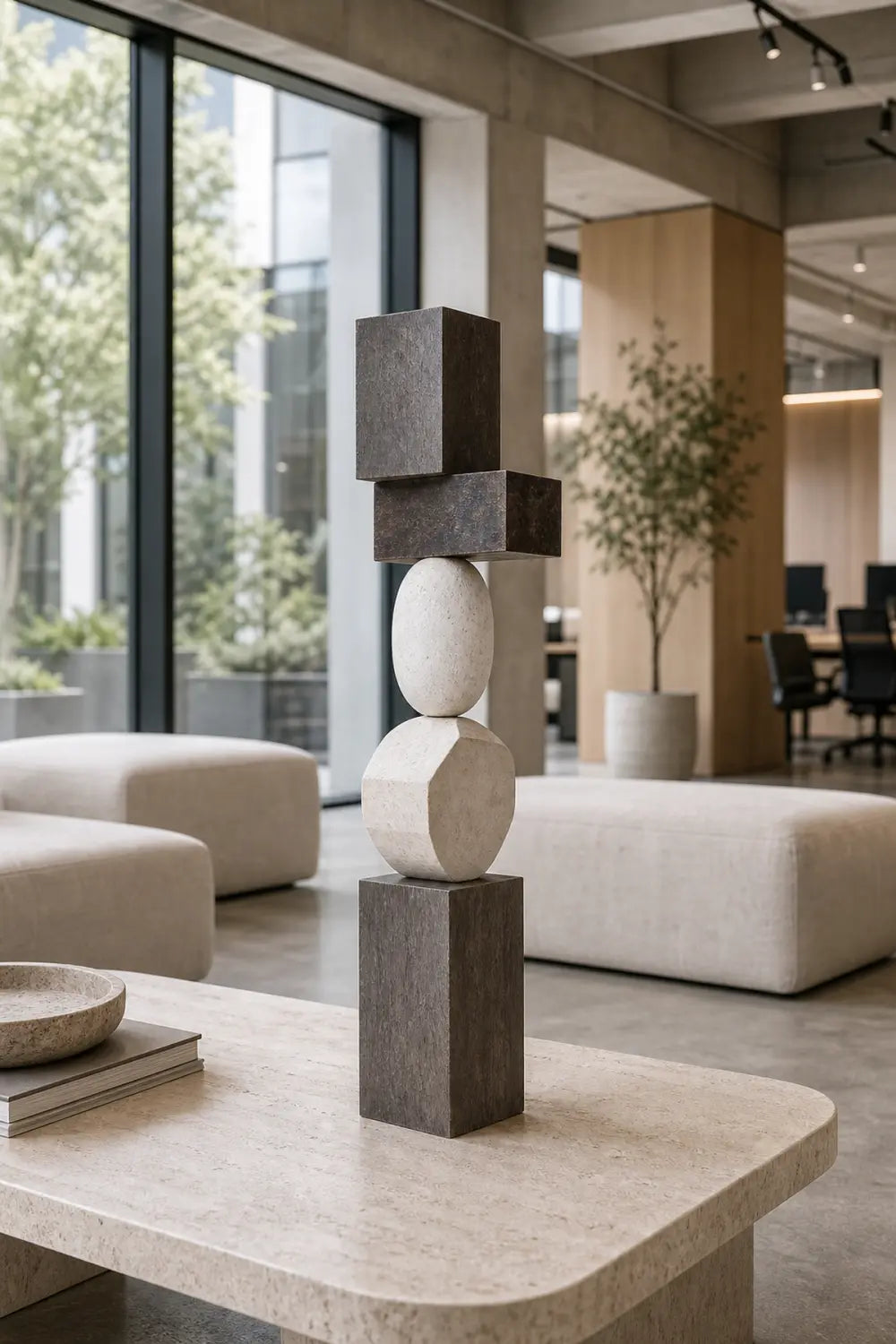 Large Abstract Wooden Sculpture For Modern Living Rooms - Minimalist Floor Art Decor