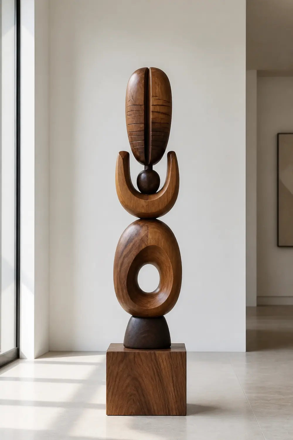 Abstract Stacked Wood Floor Sculpture | Aesthetic Standing Statue For Living Space