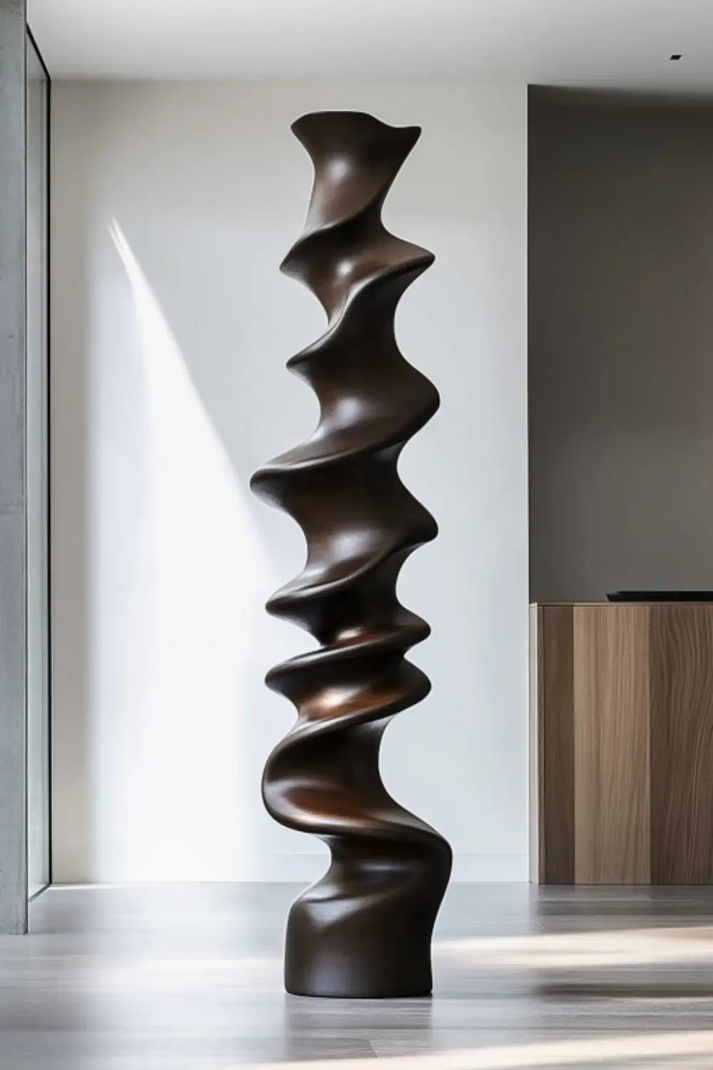 Large Abstract Walnut Wood Floor Sculpture For Modern Home Decor And Living Room Accent