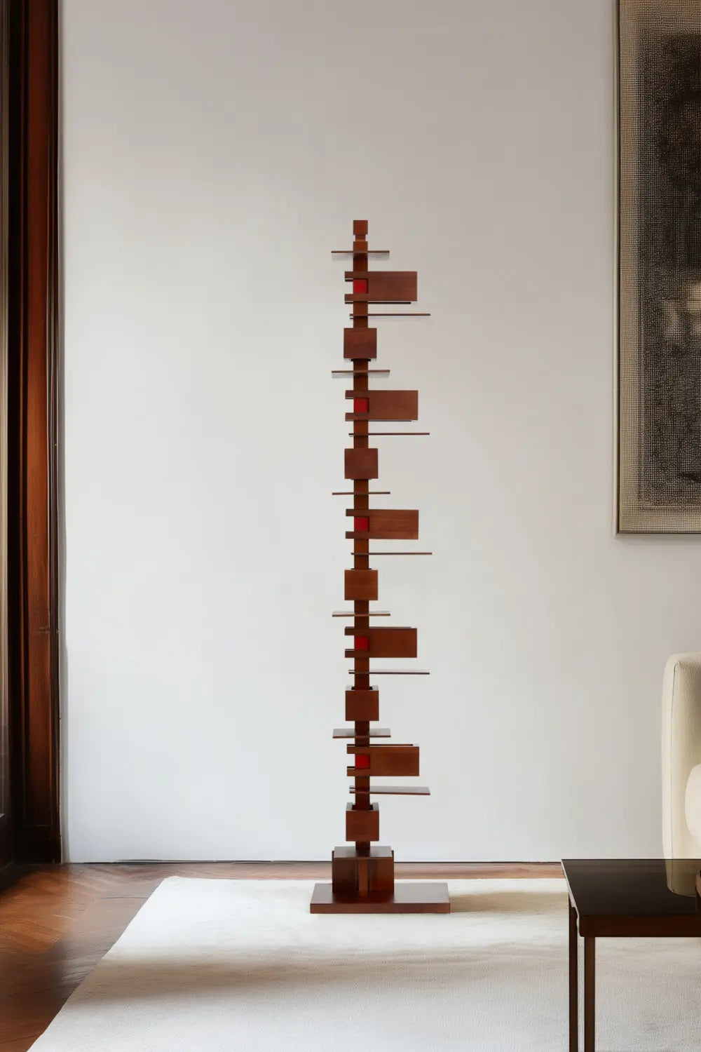 Large Modern Wooden Floor Lamp Abstract Geometric Totem Design For Living Room