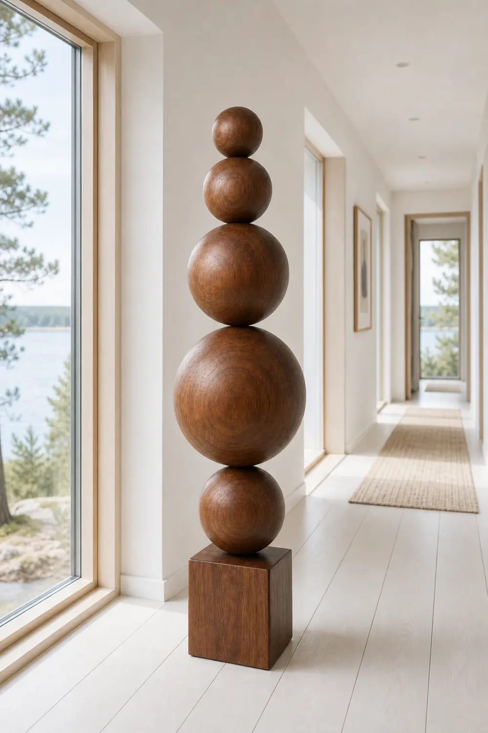 Handcrafted Minimalist Wood Sphere Sculpture Large Geometric Floor Art For Modern Home Decor