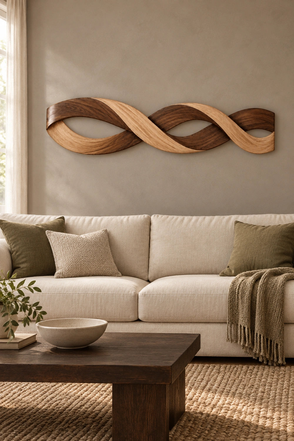 Modern Abstract Wooden Wall Art With Twisted Loop Design For Contemporary Home Decor