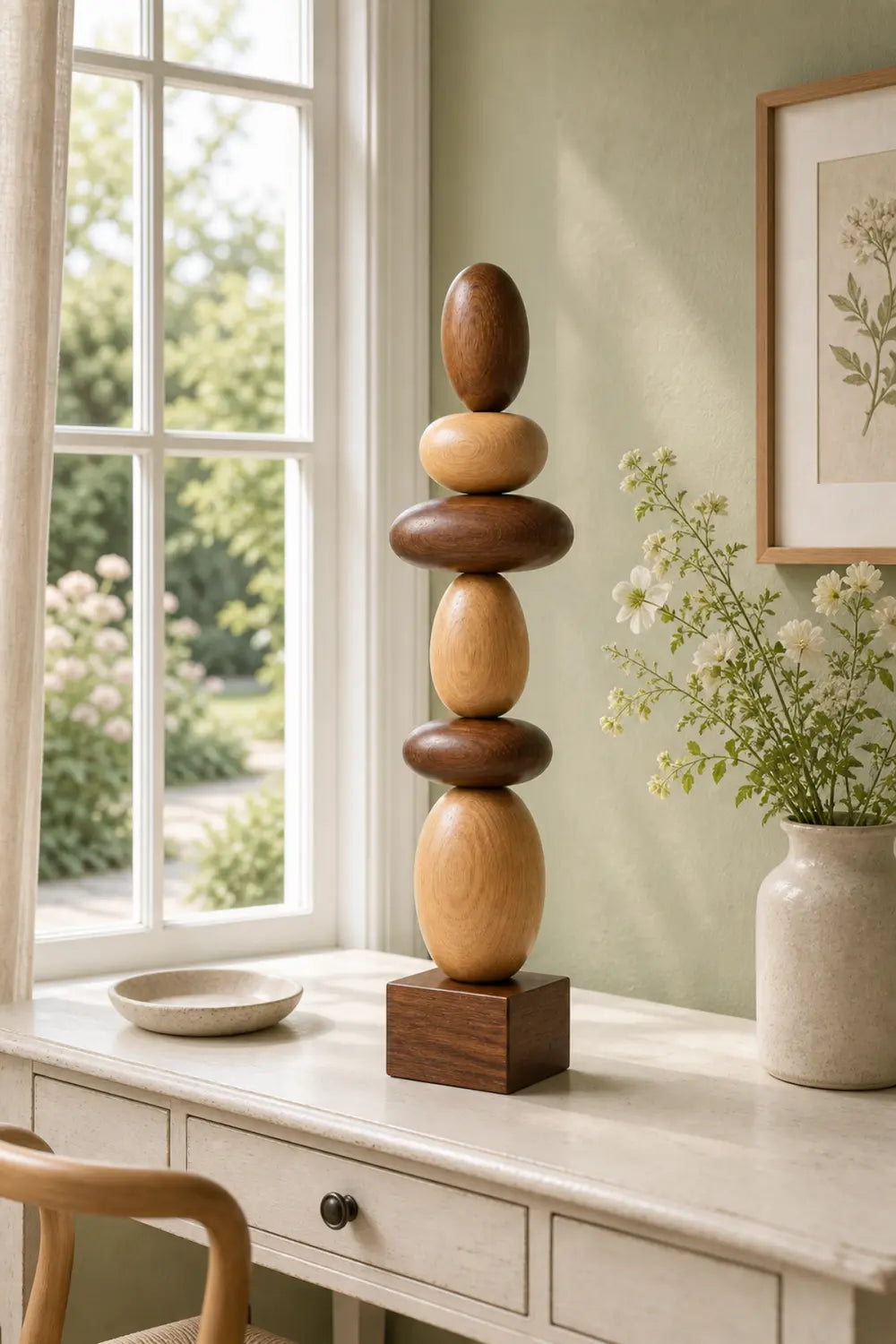 Large Hand-Carved Wooden Sculpture For Modern Minimalist Home Decor And Living Room Accents