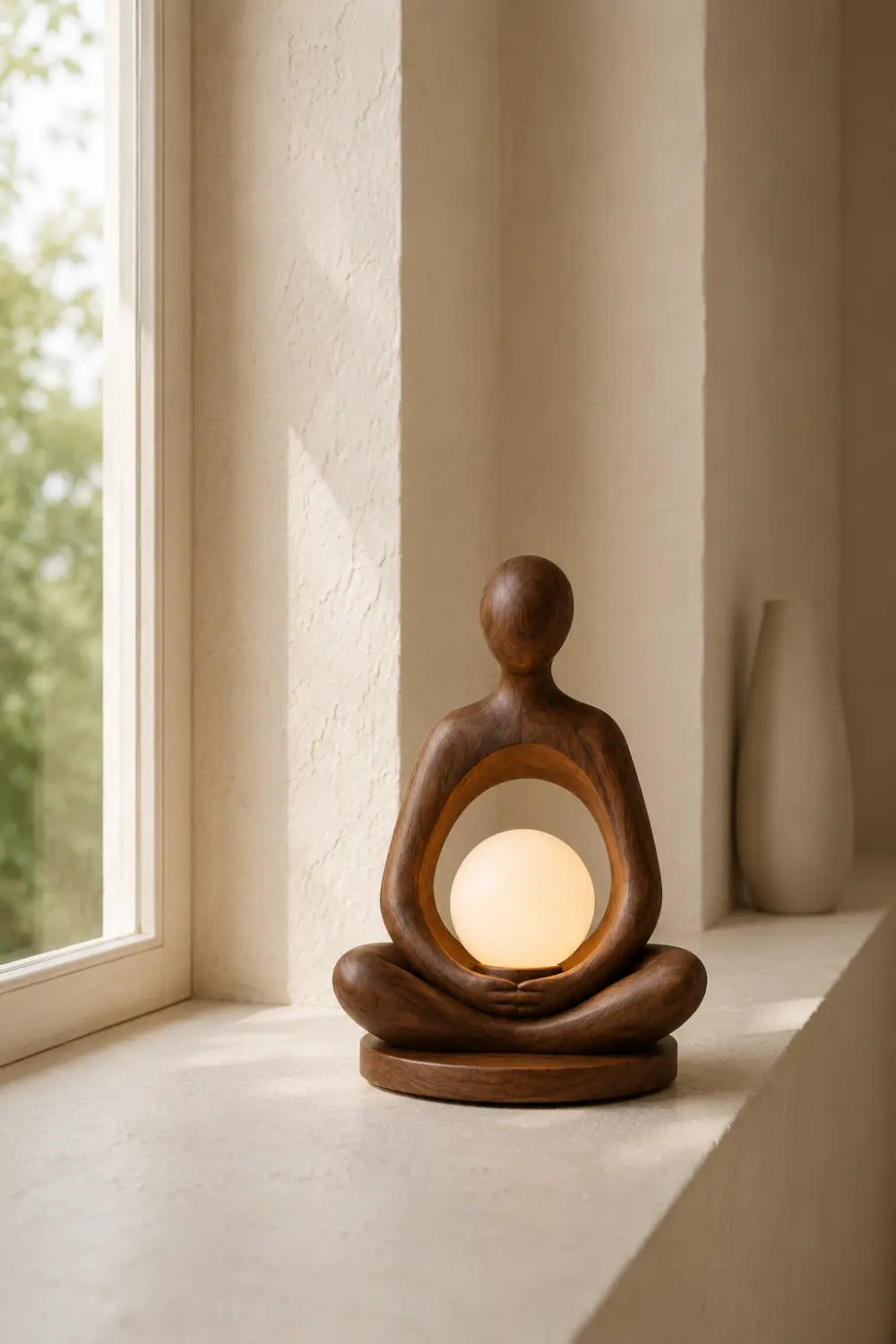 Minimalist Wood Table Lamp With Abstract Human Form For Contemporary Interior Styling