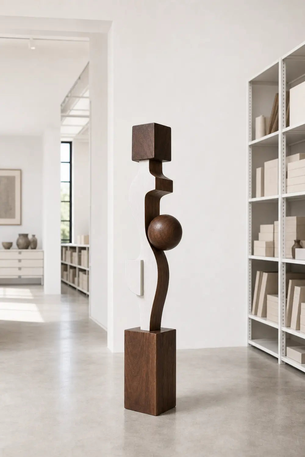 Large Abstract Wood Floor Sculpture Modern Minimalist Home Decor Art Piece
