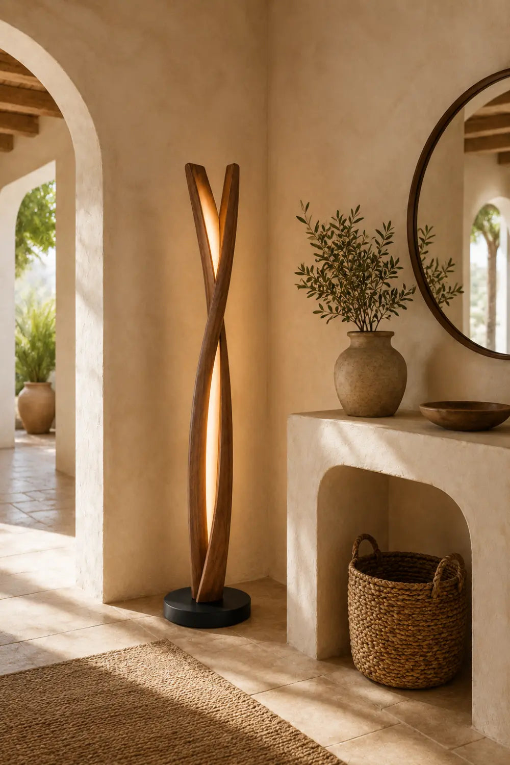Handcrafted Wooden Sculpture Lamp Abstract Twist Design Ambient Lighting For Luxury Interiors