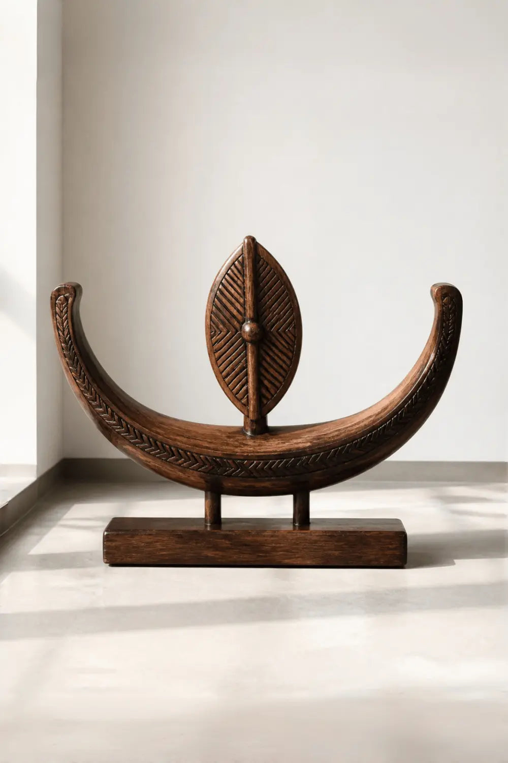 Abstract Wooden Desktop Sculpture Minimalist Tribal Art For Office Or Living Room Display