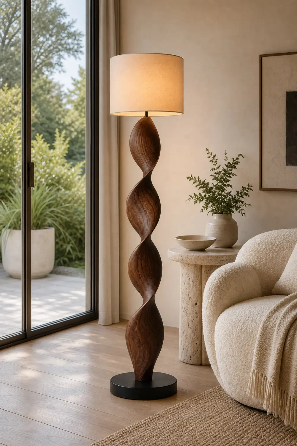 Modern Sculpted Wood Floor Lamp | Aesthetic Standing Light For Living Space