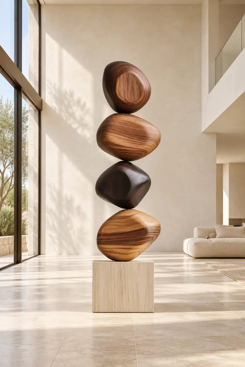 Large Abstract Wooden Sculpture For Modern Minimalist Home Decor And Living Room Accents